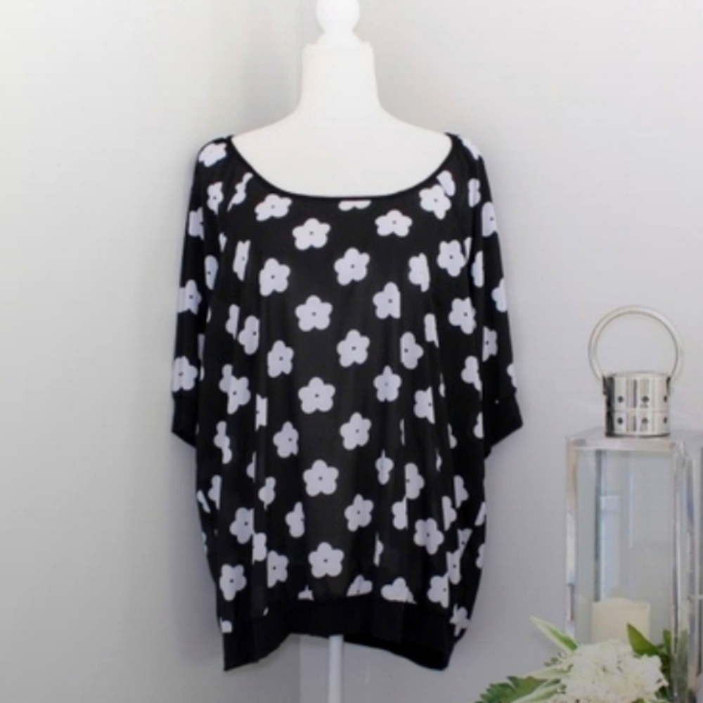 EUC NY Collection Black and Purple Floral Top Sz 2X